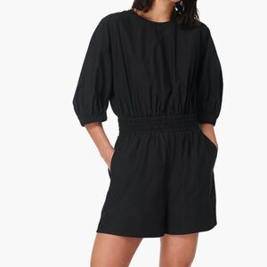 Sweaty Betty Loren Poplin Romper in Black Size 6 Balloon 3/4 Length Sleeves